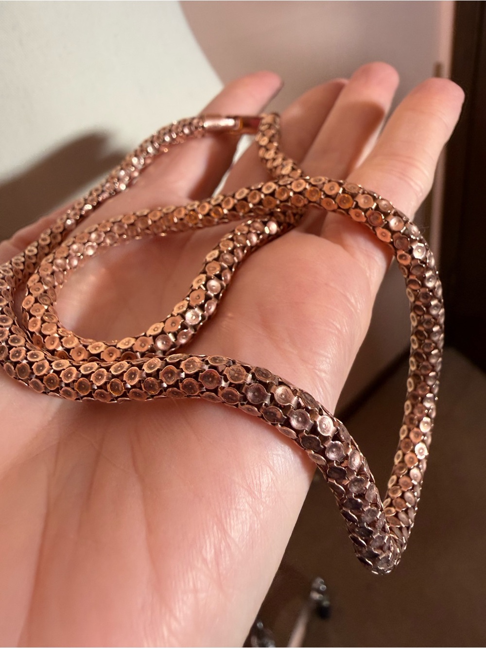 Rose gold sterling silver Italy Oversized unique mesh chain necklace 19 inches